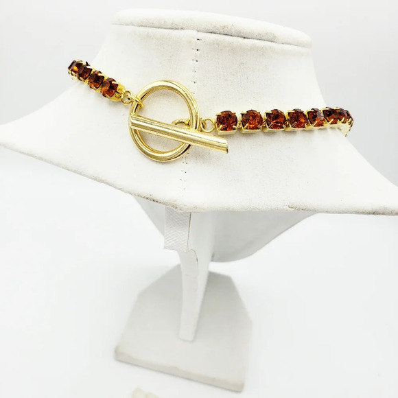 Vintage Necklace & Bracelet Set / Dark Orange Crystals - Picture 3 of 4